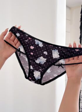 Ta 嗲欲小猫 纯欲甜美印花冰丝内裤女性感腿环细带包臀三角裤少女