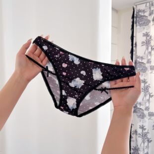 Ta 嗲欲小猫 纯欲甜美印花冰丝内裤女性感腿环细带包臀三角裤少女