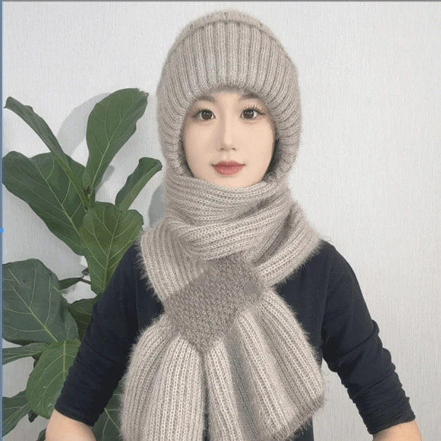新款秋冬加绒加厚编织风雪帽时尚百搭女士冬天护耳朵帽子围巾一体