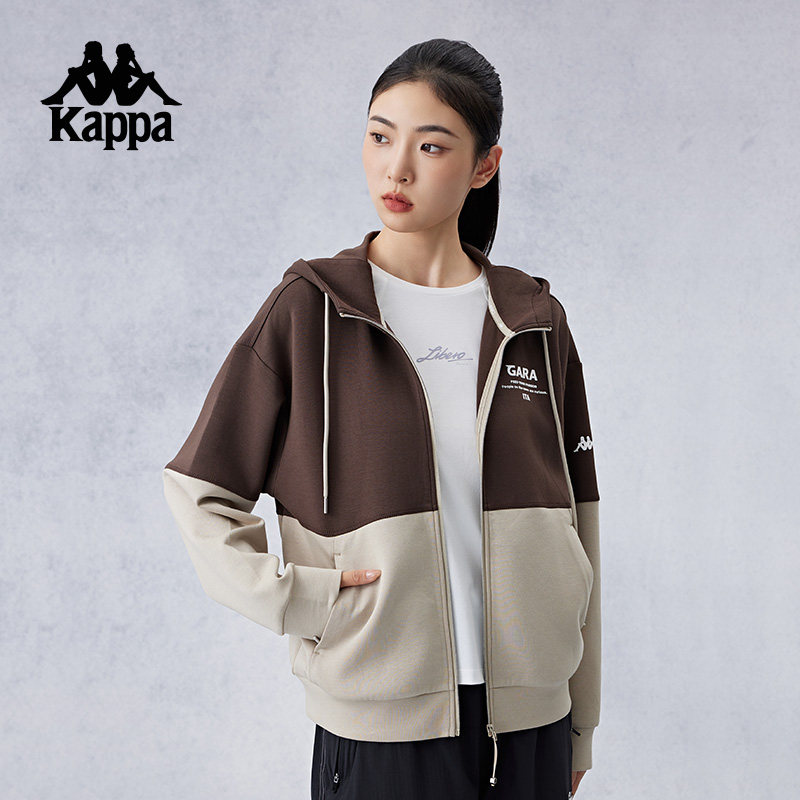 Kappa卡帕背靠背新款针织开身帽衫秋季运动外套女款连帽休闲上衣