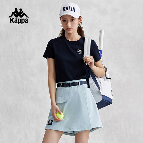 Kappa卡帕背靠背T恤女短袖复古2025新款夏季休闲纯棉半袖运动上衣