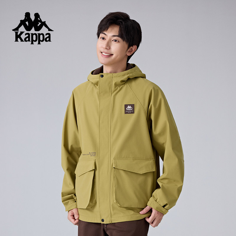 Kappa卡帕背靠背正反两穿防风衣男款户外防泼水连帽运动夹克外套