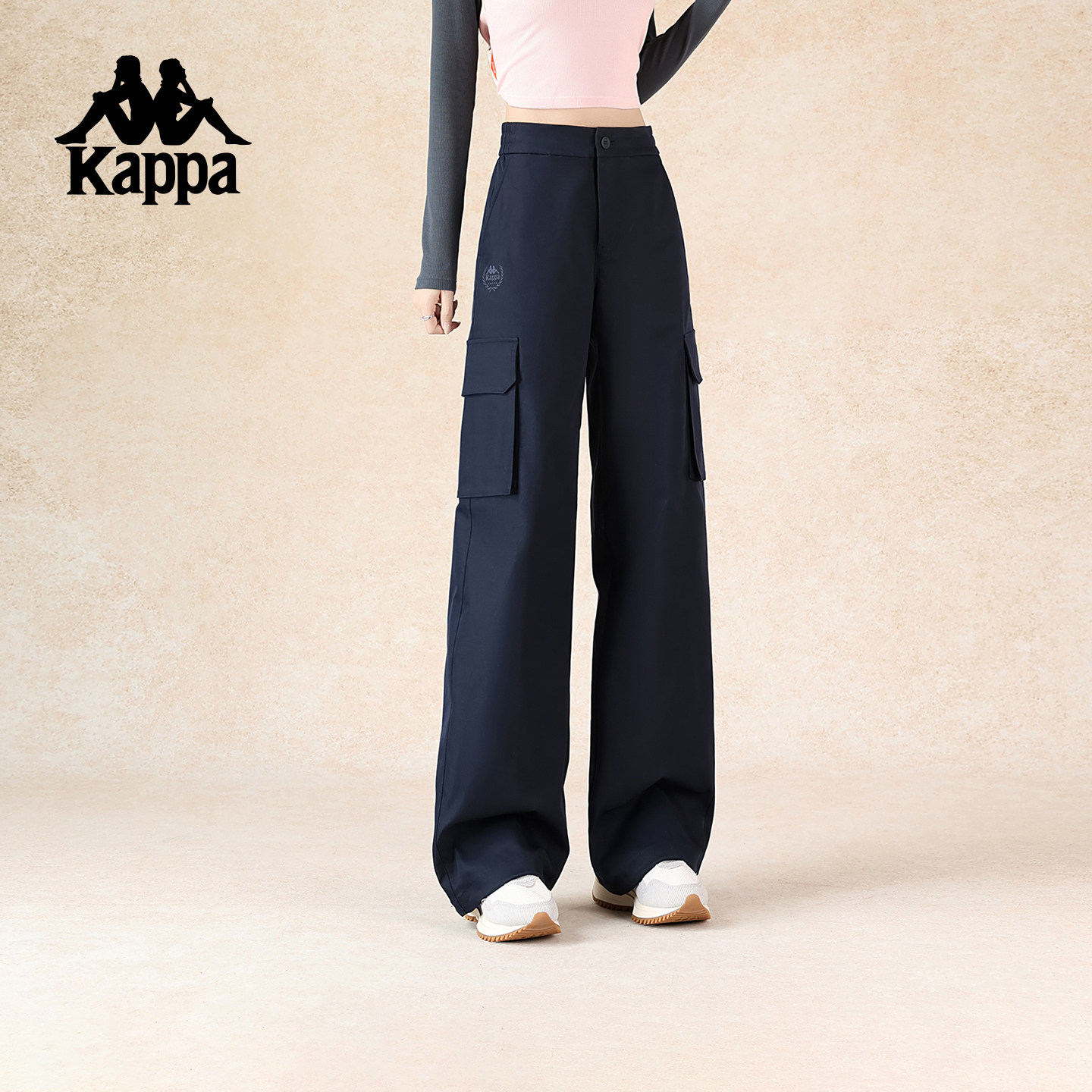 Kappa卡帕背靠背运动裤女2025新款秋季休闲长裤高腰工装裤直筒裤