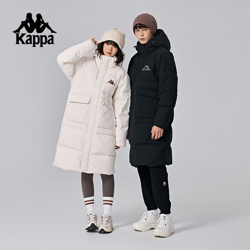 Kappa卡帕背靠背运动羽绒服女款2025新款冬季保暖白色长款外套男