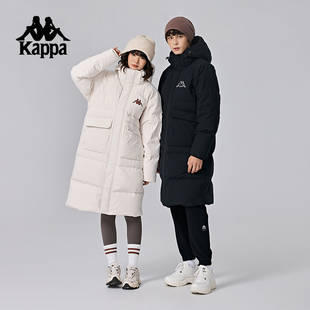 Kappa卡帕背靠背运动羽绒服女款2025新款冬季保暖白色长款外套男