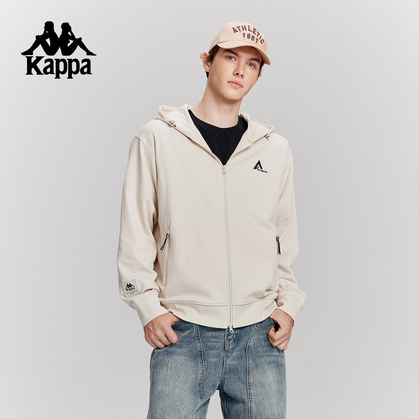 Kappa卡帕背靠背运动外套男士2025新款连帽开衫卫衣针织刺绣上衣