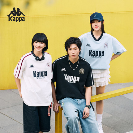 Kappa卡帕背靠背短袖T恤女2026新款夏季运动V领凉感情侣上衣男