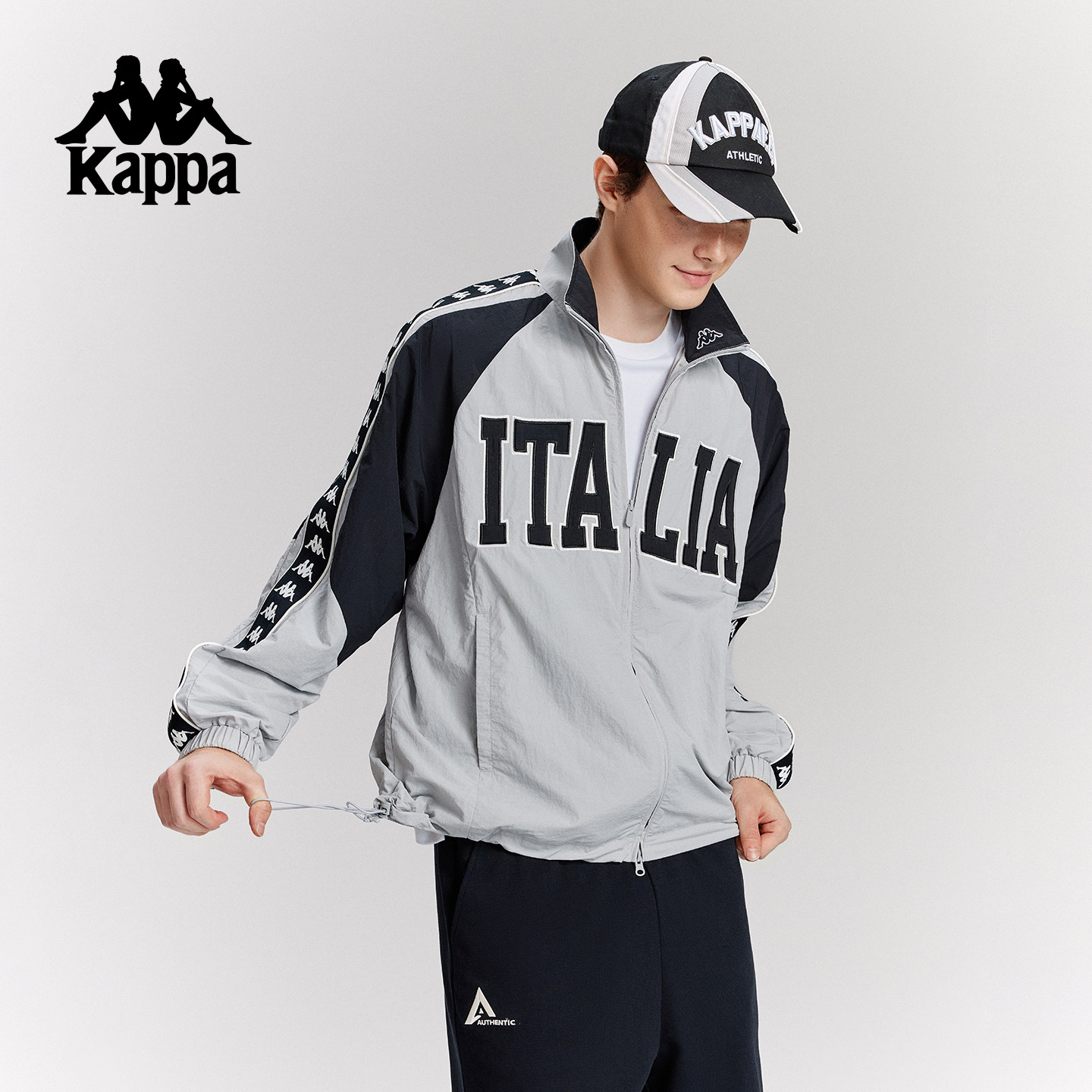 Kappa卡帕背靠背运动外套男新款秋季复古立领夹克串标防泼水上衣