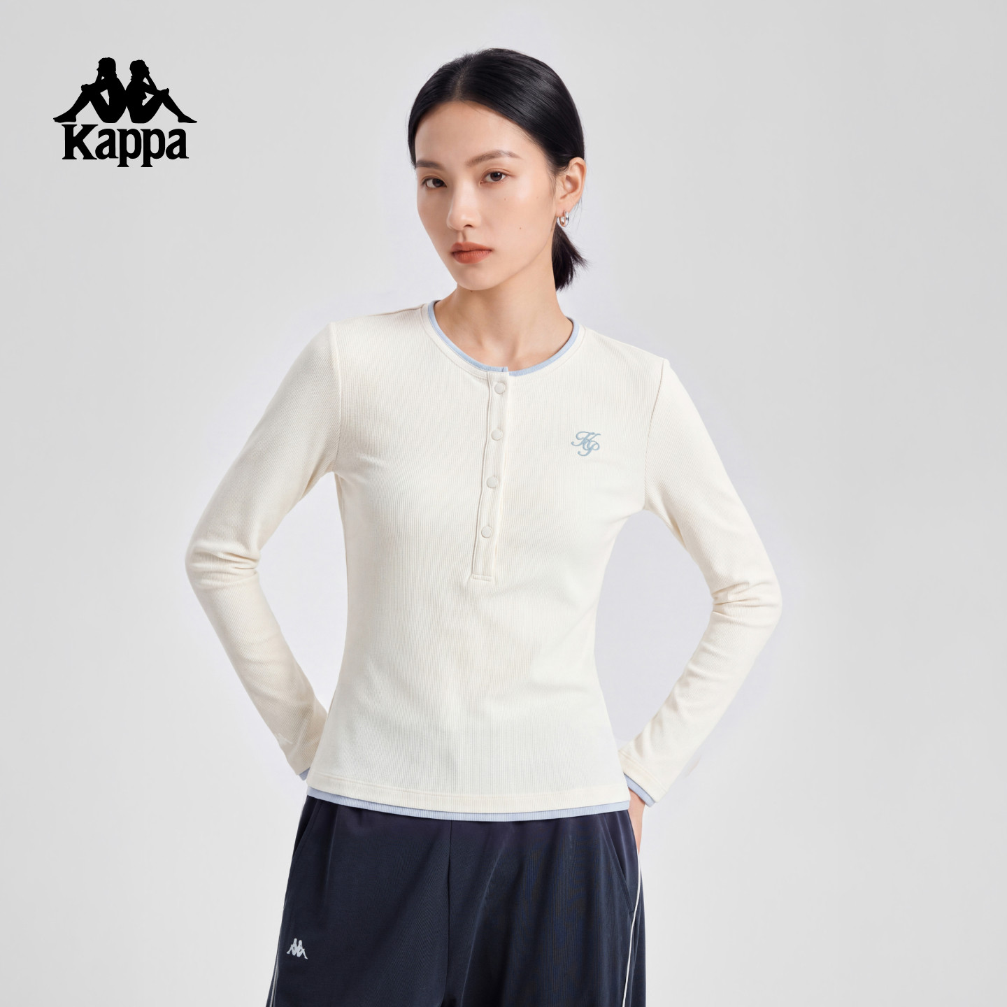 Kappa亨利领修身女运动长袖T恤