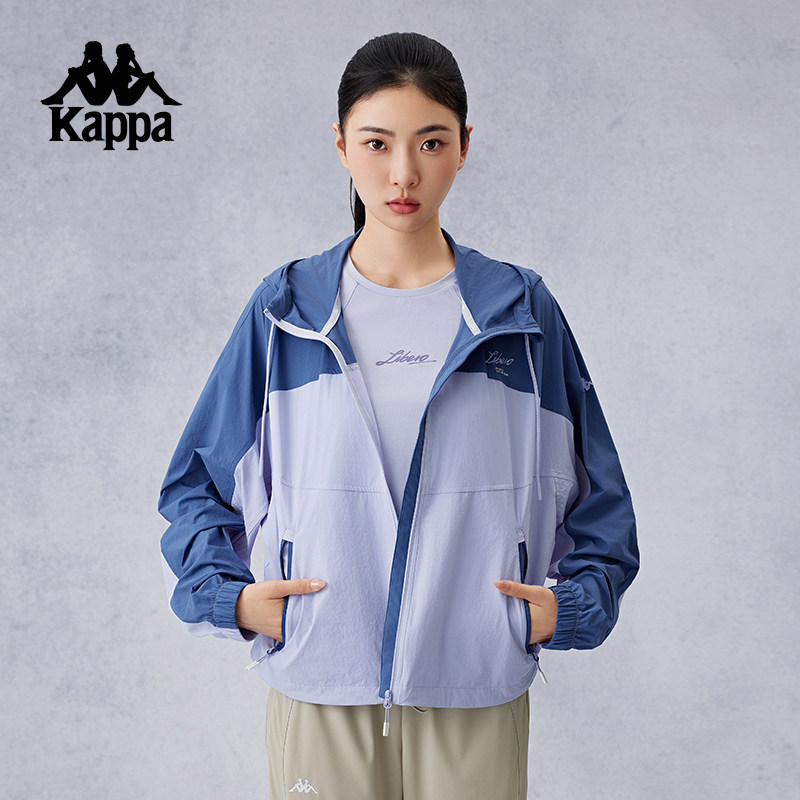 Kappa卡帕背靠背防泼水休闲外套女春秋新款运动防风衣连帽上衣女