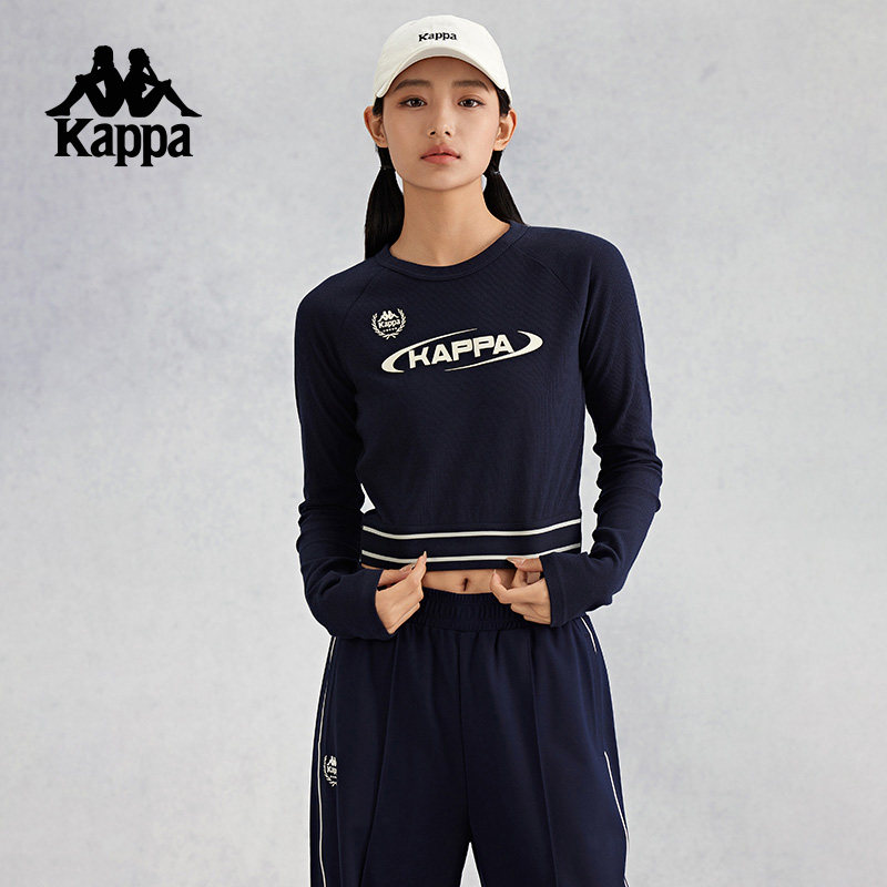 Kappa卡帕背靠背运动卫衣女款2025新款复古圆领套头衫短款长袖t恤