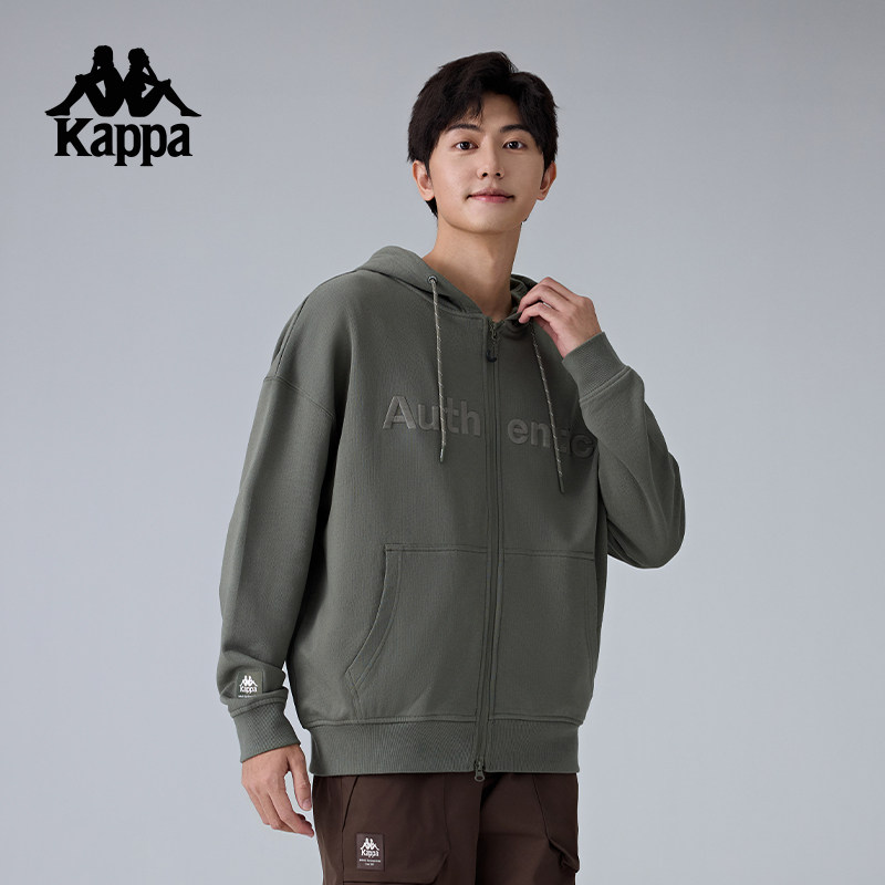 Kappa卡帕背靠背运动外套男新款复古连帽卫衣休闲针织开衫外套潮