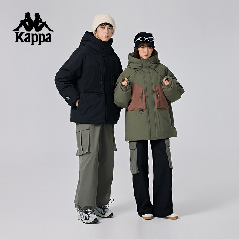 Kappa卡帕背靠背冬季羽绒服女款户外连帽运动外套男款保暖防寒服