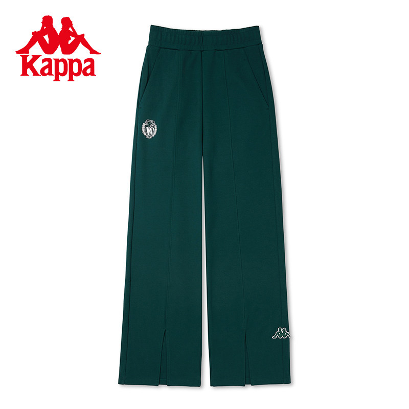 Kappa卡帕复古休闲裤秋季新款女高腰运动裤针织长裤开叉裤脚卫裤