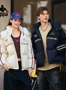 Kappa卡帕背靠背运动羽绒服情侣秋冬泽西风男女短款连帽保暖外套