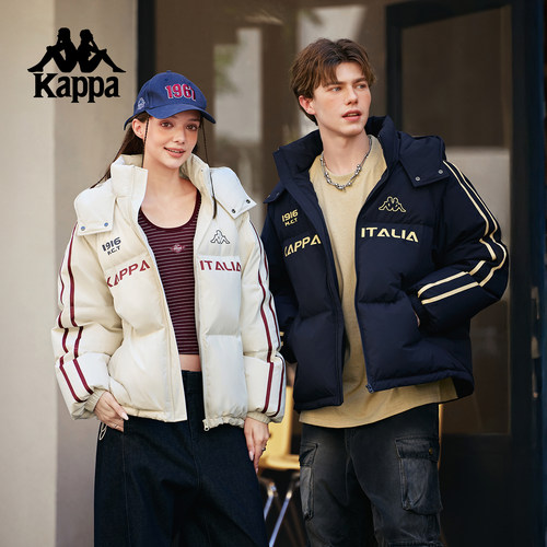 Kappa卡帕背靠背运动羽绒服情侣秋冬泽西风男女短款连帽保暖外套