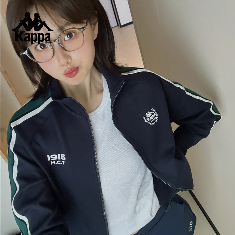 Kappa卡帕背靠背2024春秋新款针织开衫外套女士复古运动卫衣女款