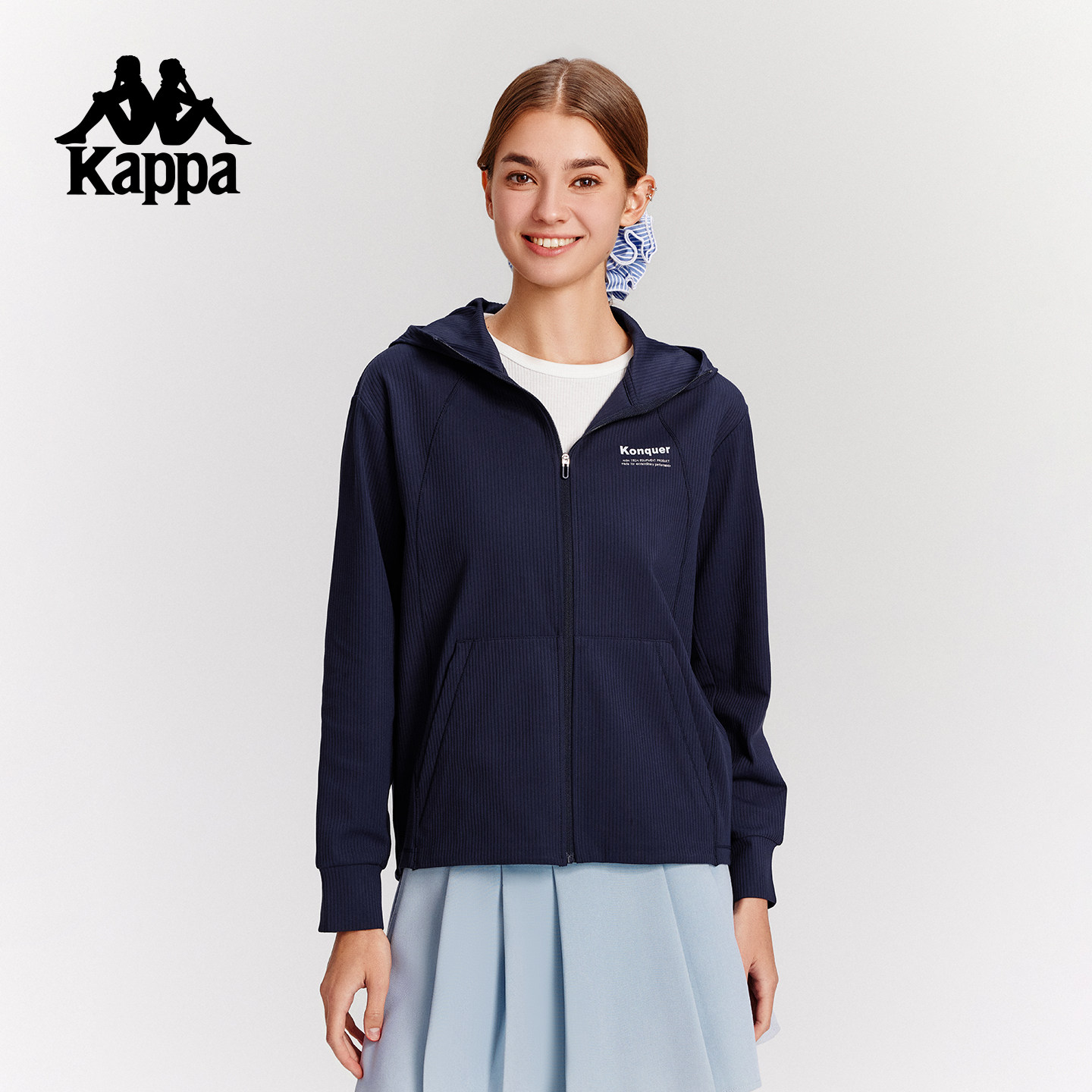Kappa卡帕背靠背运动外套女士秋季新款针织开衫训练跑步连帽上衣