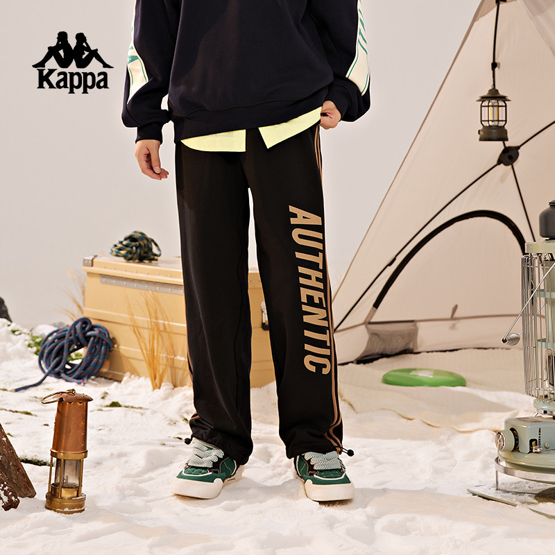 Kappa卡帕背靠背运动裤新款男秋季宽松阔腿裤黑色直筒卫裤休闲裤