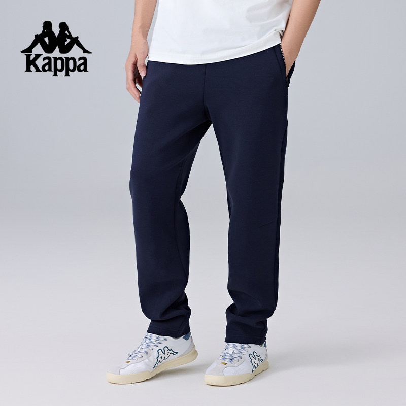 Kappa卡帕背靠背新款运动长裤男款跑步裤直筒休闲裤复古针织裤子