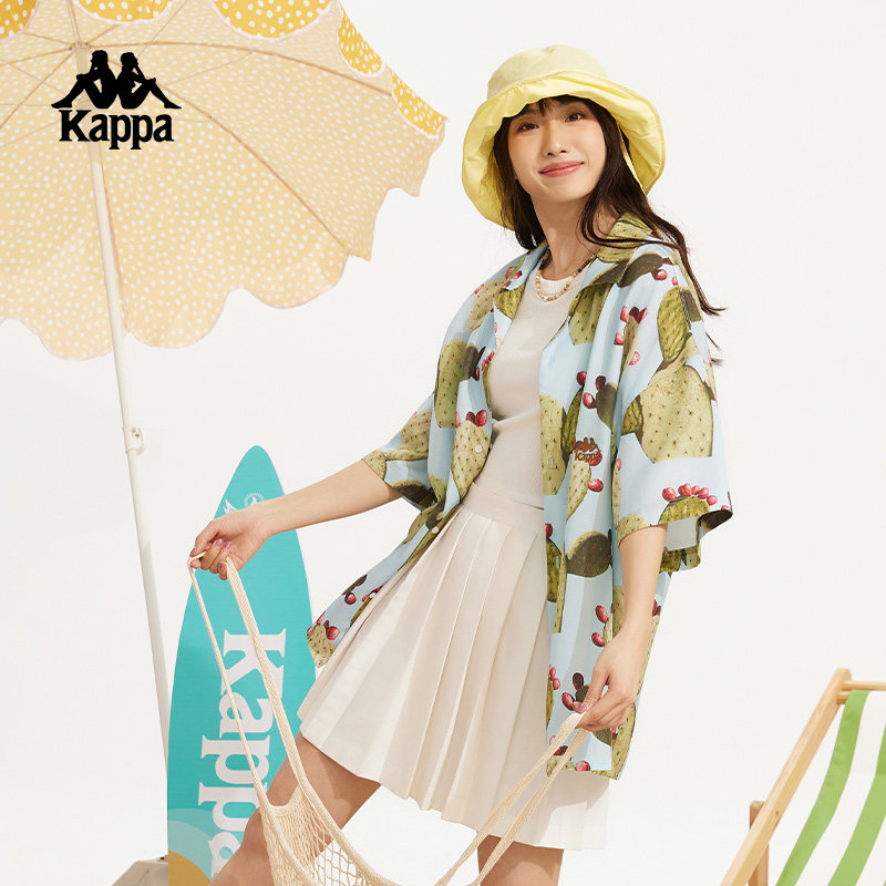 Kappa夏季衬衫男2025新款情侣休闲t恤女短袖衬衫