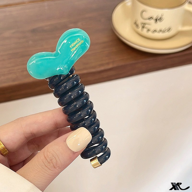 心动信号!爱心电话线头绳!高弹力耐用泡泡辫扎发头绳盘发器头绳