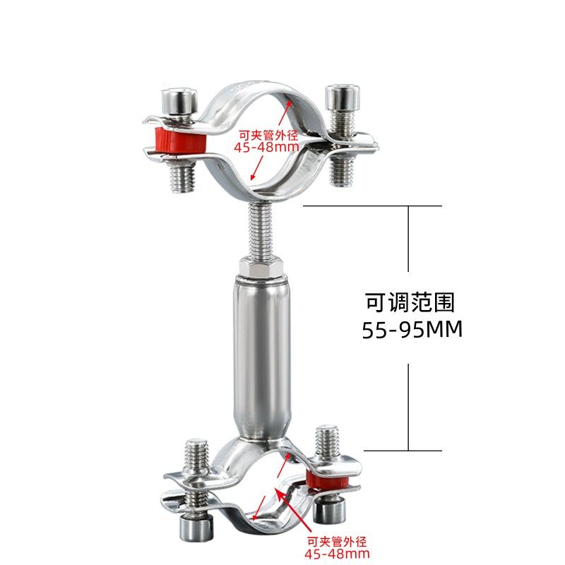 304不锈钢双头管支架双层调节管夹卡箍双管卡固定器管道固定支架