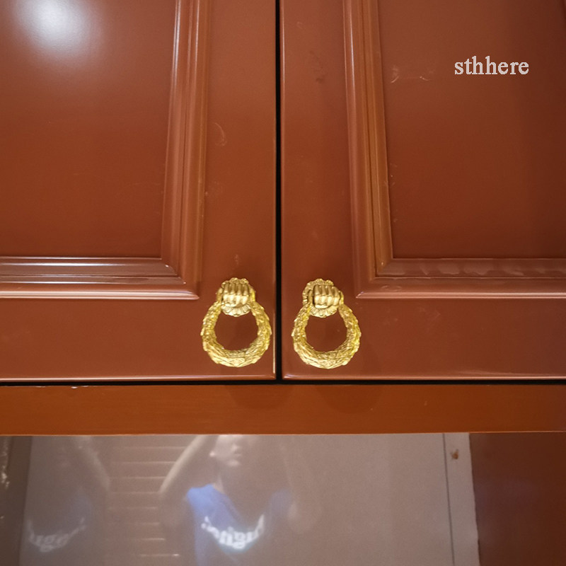 亚历山大英式古典欧美茶几抽屉柜门纯铜手工铸造手造型金色拉手