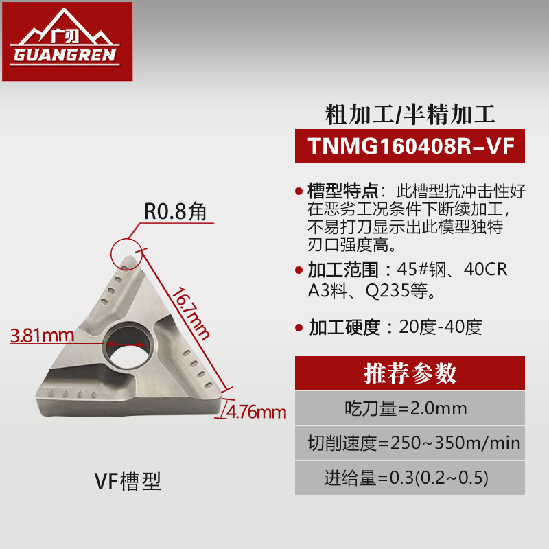 数控外圆刀b片TNMG160404金属陶瓷TNMG160408R-VF三角开槽精车刀