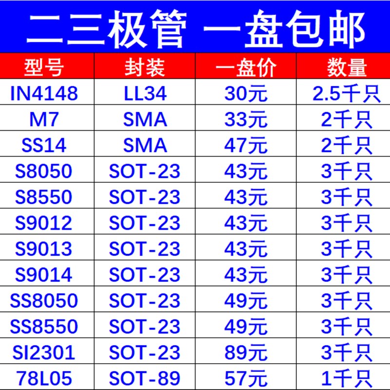 贴片三极管S8050 J3Y NPN SOT-23封装/S8550 2TY Y1 Y2 3K/整盘价