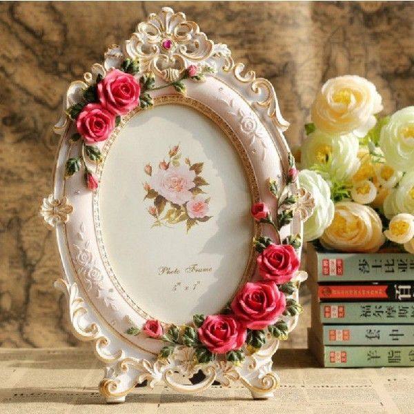 European Resin Picture Frames Vintage Rose Flower Elliptic P