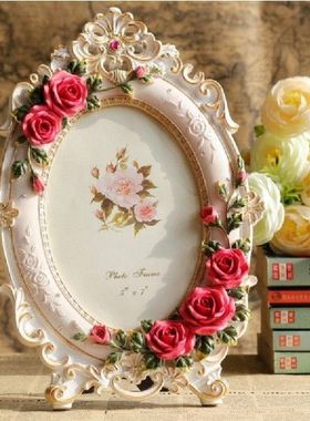 European Resin Picture Frames Vintage Rose Flower Elliptic P