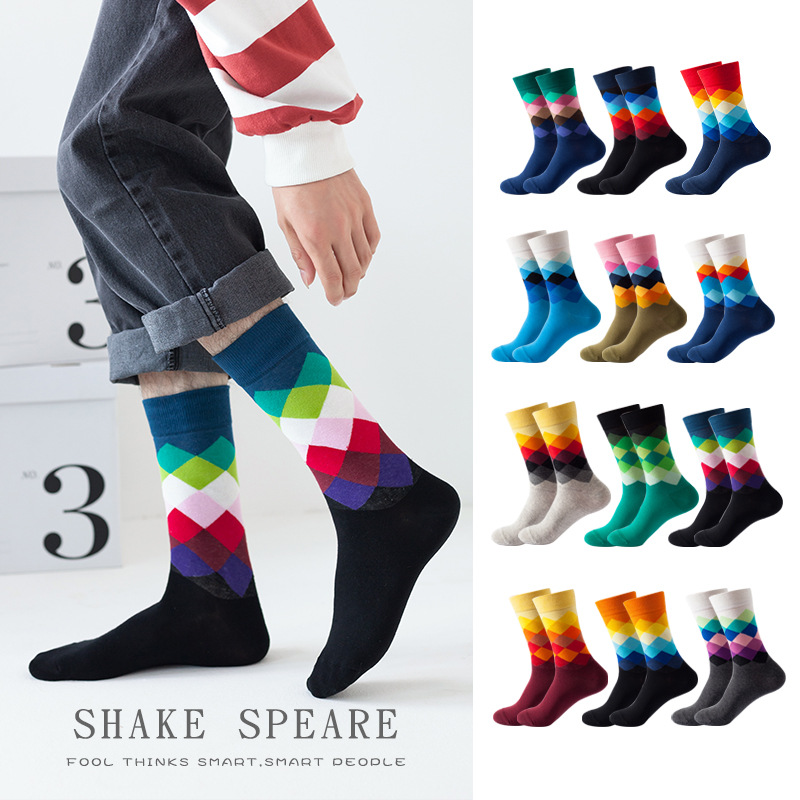 新品Fashion man Socks Fine Paragraph Diamond Pattern Argyle