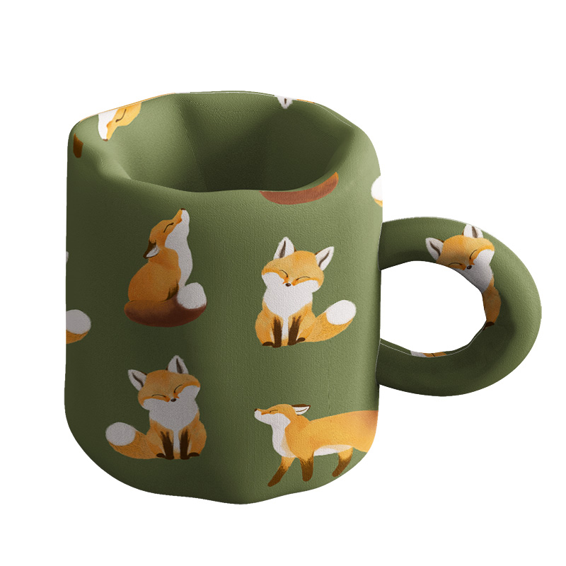 狐狸贝贝森系绿可爱cup杯子造型收纳杯笔筒布艺充棉桌面摆件