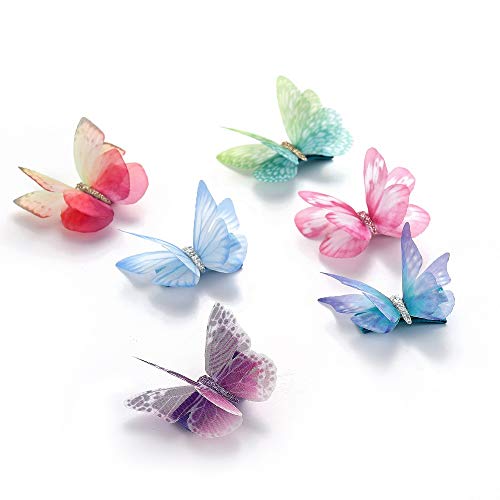 Liasun 6Pcs/pack 3D Colorful Organza Butterfly Hair Clips -