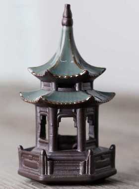 六角亭凉亭微景观小宝塔摆件造景园艺花盆水族箱鱼缸茶宠假山配件