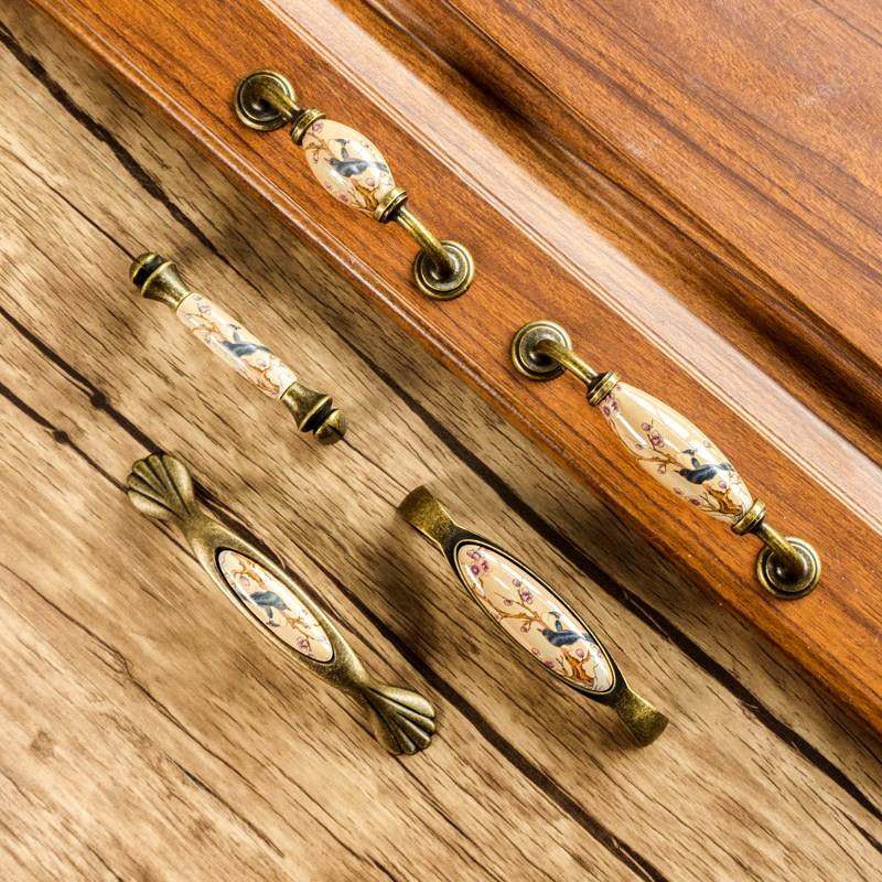 新中式美式欧式复古做旧陶瓷实木衣柜门整体橱柜子抽屉门拉手小把