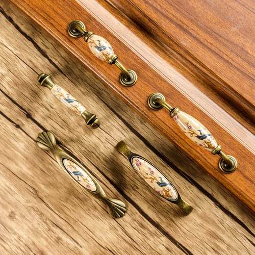 新中式美式欧式复古做旧陶瓷实木衣柜门整体橱柜子抽屉门拉手小把