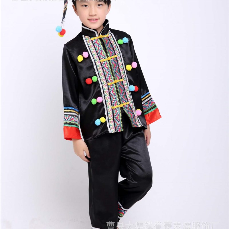 新款男童苗族演出服少数民族儿童表演服少儿壮族佤族舞蹈服装