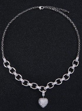 项链欧美爱心时尚锁骨链女满风个性钻设计心形装饰重工高级轻奢款