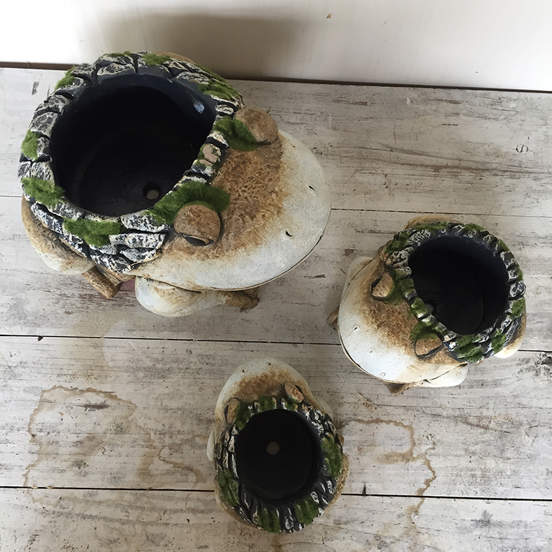 美式做旧花园庭院装饰多肉水泥花器户外盆景绿箩盆栽青蛙摆件花盆