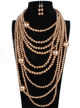 。Fashion exaggeration multilayer pearl necklace set long sw