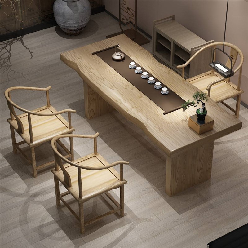新中式茶室接待实木茶桌 办公桌会客不规则茶台客厅泡茶桌椅组合