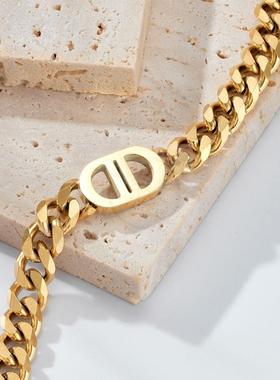 。Hip hop pig nose Necklace titanium steel thick letter doub