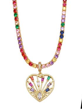 -Simple hip-hop necklace copper inlaid colorful zircon tide