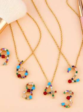 Ins wind inlaid color zircon number necklace 0-9 pendant luc