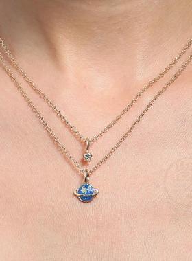 。Ins fashion planet double layer Necklace multi-layer clavi