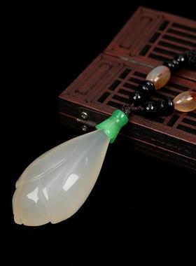 毛衣链项链百搭吊坠挂件天然玛瑙冰种白玉髓玉兰花圣诞长饰品民族