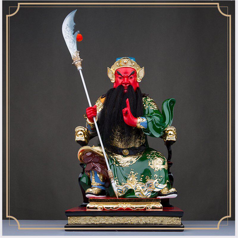 看书关公树脂神像文武关二爷坐剑指关帝武财神极彩桌面工艺品摆件