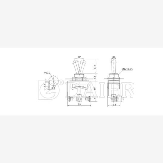 DAIER钮子开关KN3C-103 摇臂开关3脚3档 15A250V电源拨动开关12MM